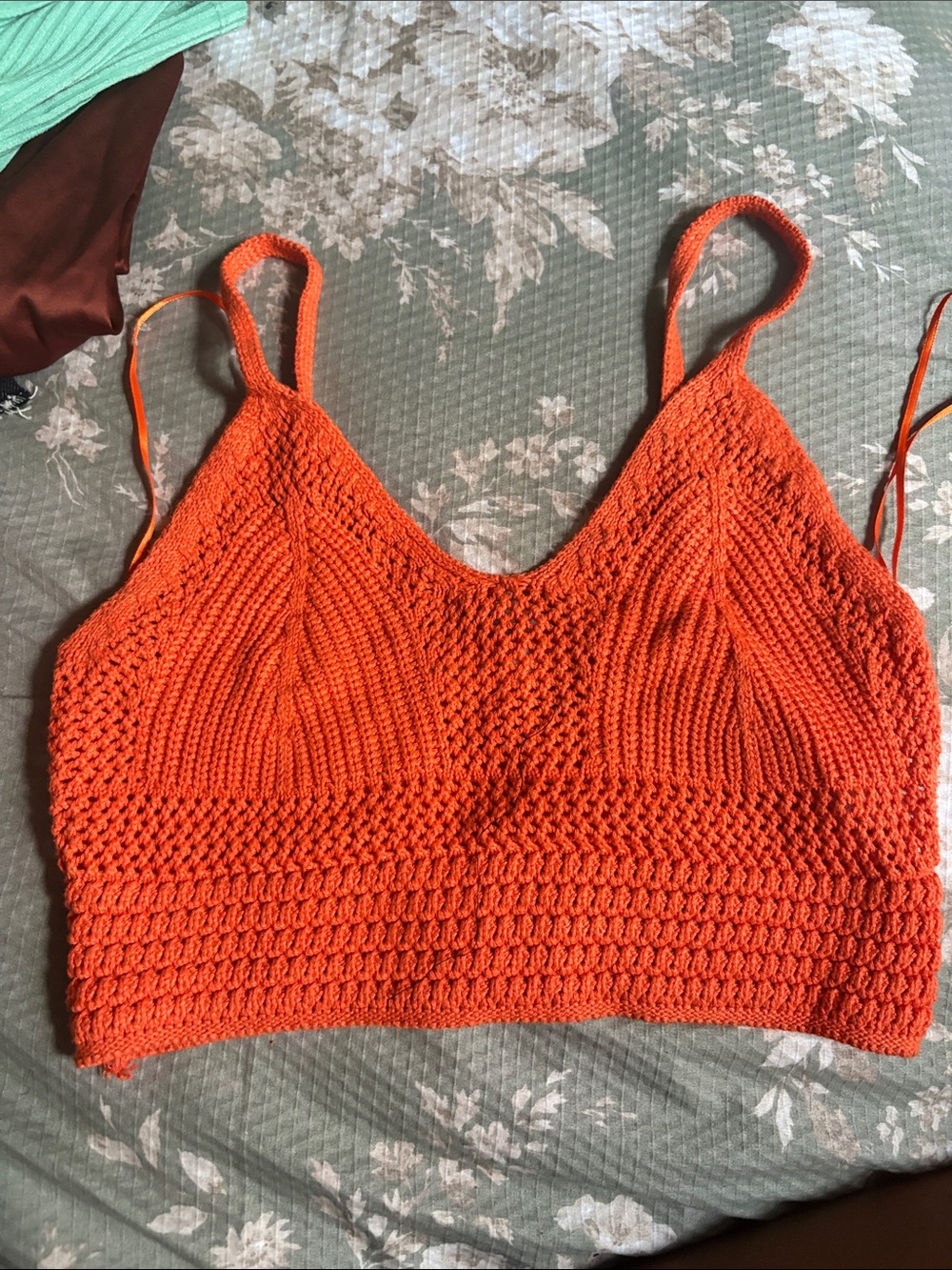 Orange Crochet Bralette Tank Top - Women's Summer Knit